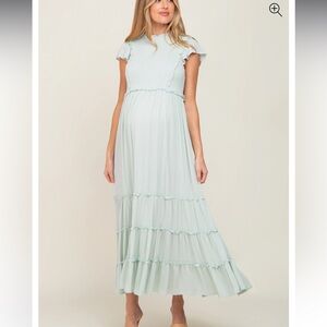 Pink Blush Maternity Smocked Ruffle Accent Tiered Maxi Dress Size large Mint